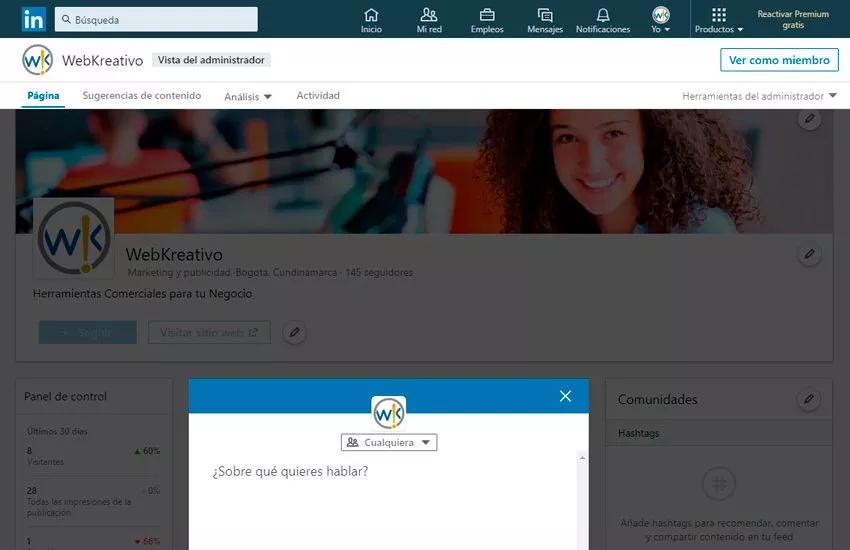 Perfil de WebKreativo en LinkedIn