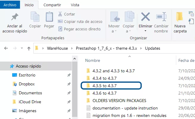 Imagen de los Archivos de diversas Opciones para Actualizar Tema Warehouse para versión 1.7.6 de PrestaShop - Webkreativo
