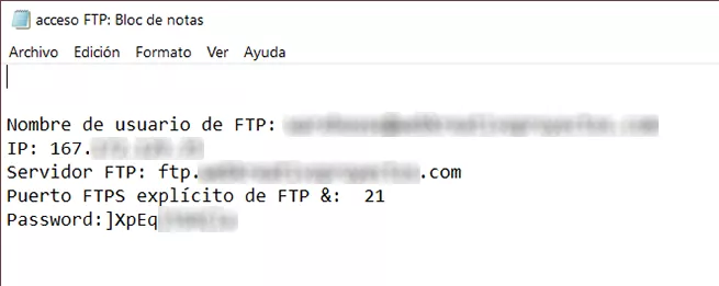 Imagen de Credenciales de acceso al cliente FTP