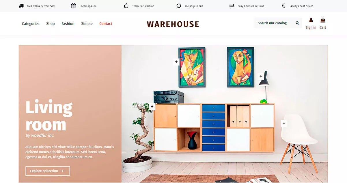 Frontoffice del tema Warehouse para Prestashop - Agencia Digital WebKreativo