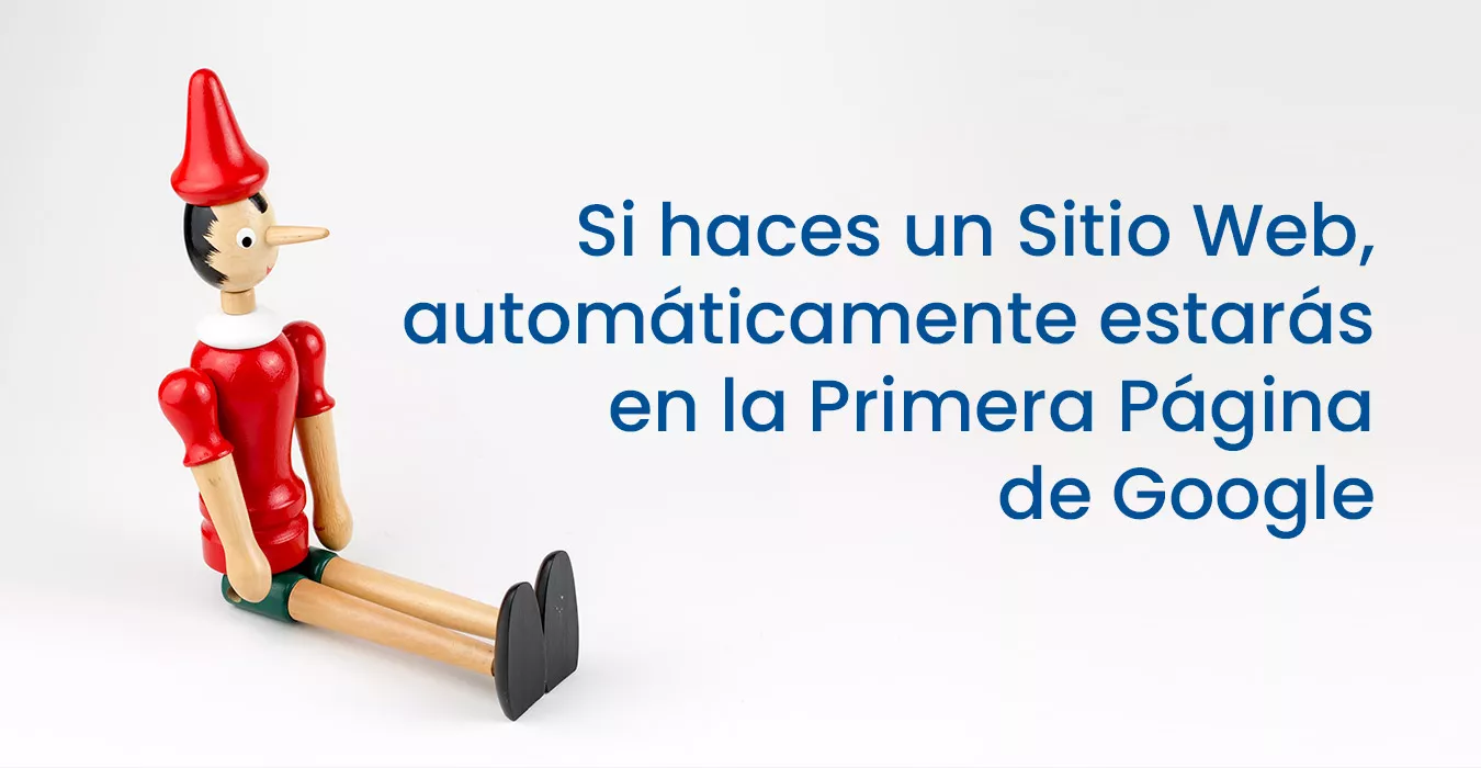 Ilustración que refleja el error de pensar que simplemente crear un sitio web garantiza aparecer en la primera página de Google.